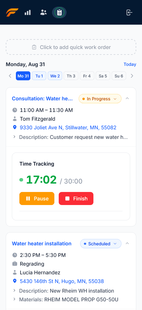 Work Order 1 screenshot